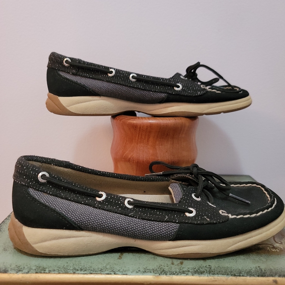 Sperry Black Suede and Canvas with Metallic Threading Size 7 - Picture 2 of 7